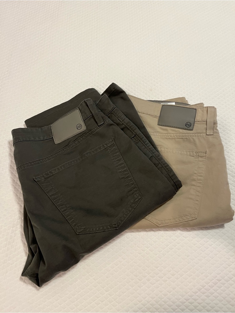 Ag Adriano Goldschmied Tellis Men's Chinos in Olive and Khaki 35x30. Lot of 2